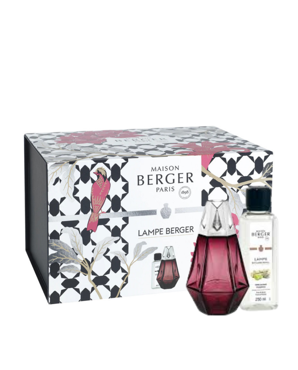 Zestaw Czerwona Lampa Katalityczna Maison Berger Paris Pryzmat + Olejek Zapachowy „Dziki Ląd” 250ml